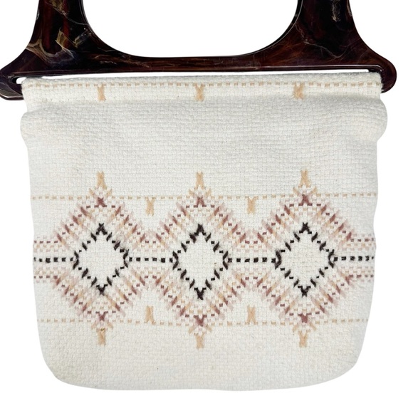 Stitched Fabric Boho 70's inspired unique handbag with acrylic handles - Picture 2 of 8